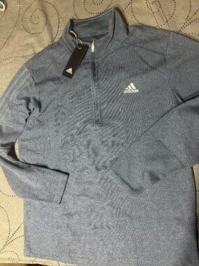 ADIDAS GOLF 1/2 ZIP. HEATHER BLUE PULLOVER SIZE XL OR L MEN NWT $$$$